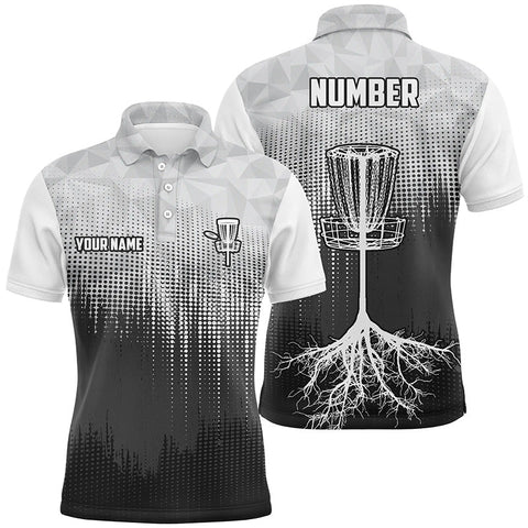 Maxcorners Black & White Mens Disc Golf Polo Shirts Custom Disc Golf Basket Personalized Disc Golf Gifts MT0510