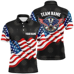 Maxcorners Custom Eagle Waving American Flag Darts Polo Shirt Patriotic Dart Jersey For Men