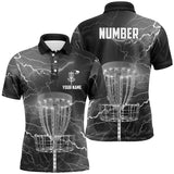 Maxcorners Thunder Lightning Black Grey Mens Disc Golf Polo Shirts Customized Disc Golf Shirts For Men MT0510