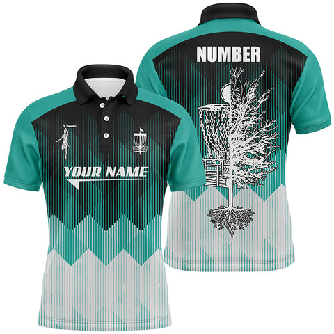 Maxcorners Turquoise Geometric Pattern Mens Disc Golf Polo Shirt Personalized Disc Golf Tops For Men Golf gifts MT0510