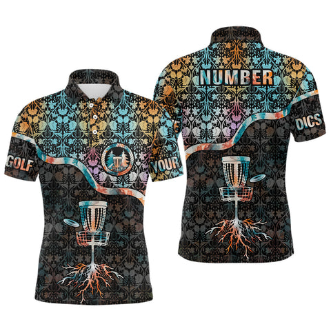Maxcorners Personalized Floral Pattern Disc Golf Mens Polo Shirt, Custom Disc Golf Shirts For Men Golf Gifts MT0510