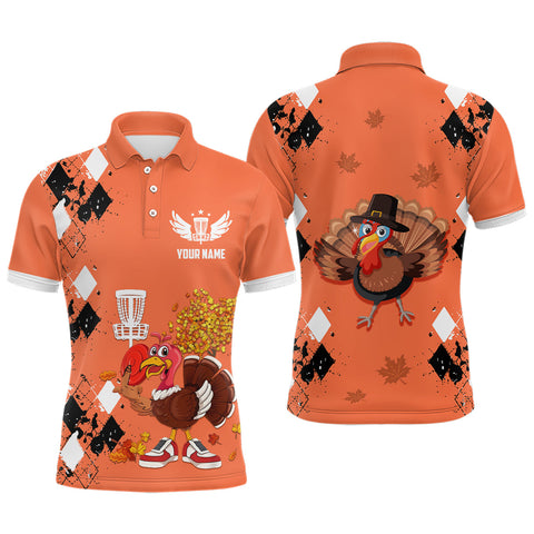 Maxcorners Turkey Bird Thanksgiving Disc Golf Mens Polo Shirt Argyle Orange Custom Disc Golf Shirts For Men MT0510