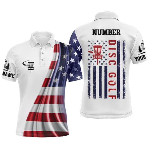 Maxcorners American Flag Mens Disc Golf Polo Shirts Customized Patriotic Disc Golf Tops For Men Golf Gifts MT0510