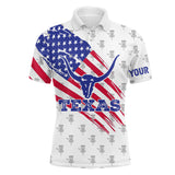 Maxcorners Texas Flag Longhorn Disc Golf Polo Shirts Custom Patriotic Golf Shirts For Men Golf Gifts MT0510