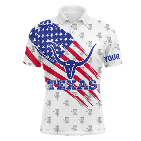 Maxcorners Texas Flag Longhorn Disc Golf Polo Shirts Custom Patriotic Golf Shirts For Men Golf Gifts MT0510
