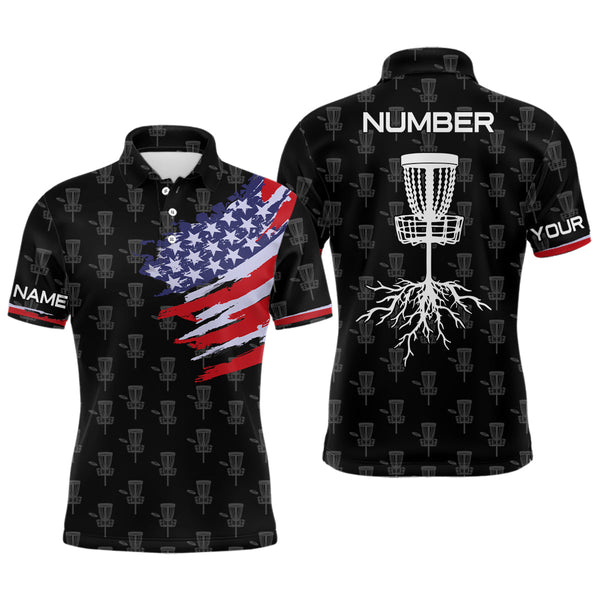 Maxcorners Mens Disc Golf Pattern American Flag Basket Tree Custom Patriotic Disc Golf Shirts For Men MT0510