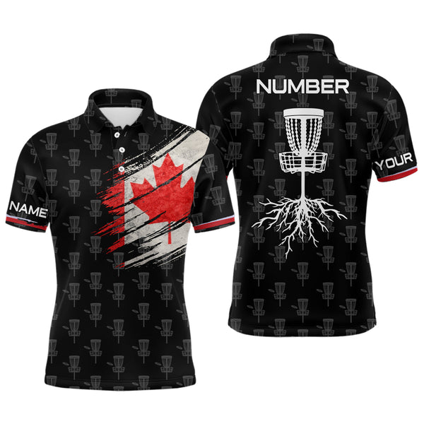 Maxcorners Mens Disc Golf Pattern Canada Flag Basket Tree Customized Patriotic Disc Golf Shirts For Men MT0510
