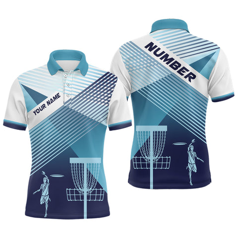 Maxcorners Disc Golf Silhouette White Blue Womens Polo Shirt Personalized Cool Disc Golf Tops For Women MT0510