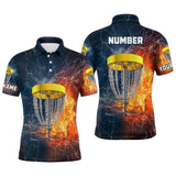 Maxcorners Fire And Water Mens Disc Golf Polo Shirt, Lightning Disc Golf Shirts For Men, Disc Golf Gifts MT0510
