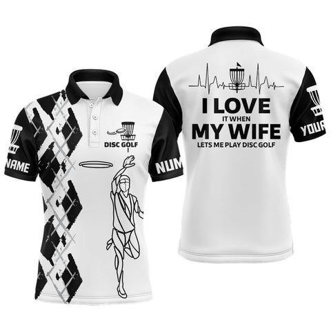 Maxcorners Black And White Argyle Mens Disc Golf Polo Shirts, Custom Golf Shirts For Men, Disc Golf Gifts MT0510