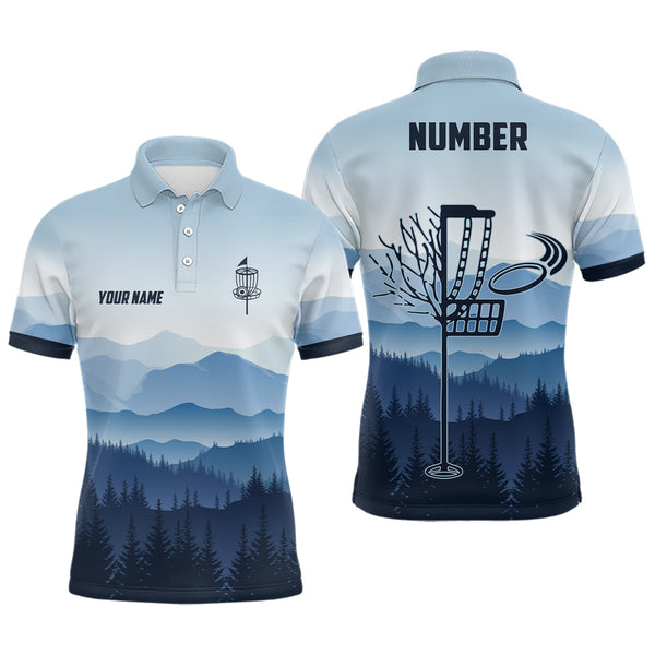 Maxcorners Blue Mountain Landscape Disc Golf Mens Polo Shirt Custom Winter Disc Golf Shirt For Men MT0510