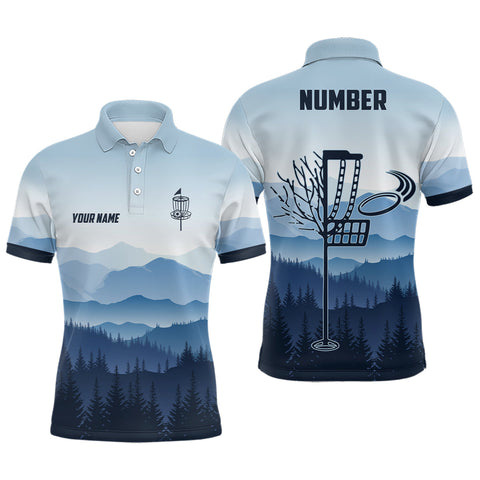 Maxcorners Blue Mountain Landscape Disc Golf Mens Polo Shirt Custom Winter Disc Golf Shirt For Men MT0510