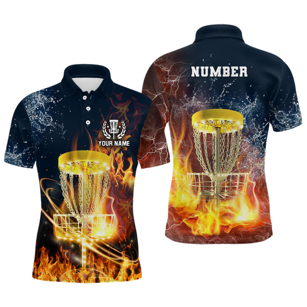 Maxcorners Fire And Water Mens Disc Golf Polo Shirts, Lightning Golf Shirts For Men, Disc Golf Gifts MT0510