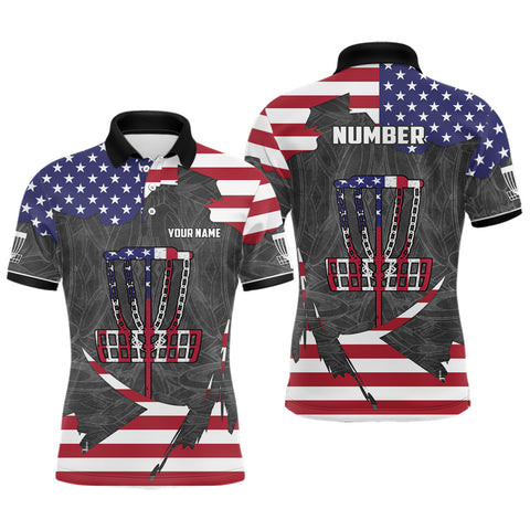 Maxcorners American Flag Disc Golf Basket Customized Patriotic Disc Golf Shirts For Men Retro Mens Golf Tops MT0510