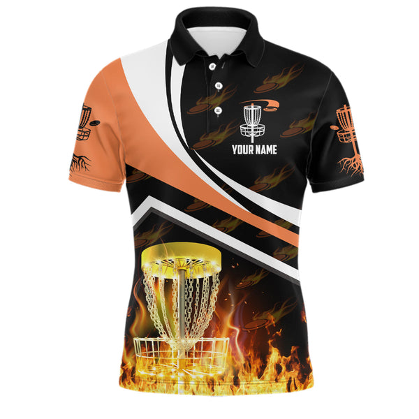 Maxcorners Personalized Disc Golf Fire Flame Orange Style Custom Golf Shirts For Men, Disc Golf Gifts MT0510