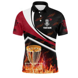 Maxcorners Personalized Disc Golf Fire Flame Red Style Custom Golf Shirts For Men Disc Golf Gifts MT0510