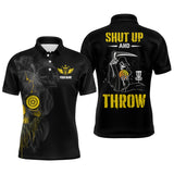 Maxcorners Custom Shut Up And Throw Smoky Skull Yellow Mens Disc Golf Polo Shirts Scary Golf Gifts For Men MT0510