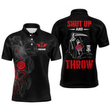 Maxcorners Custom Shut Up And Throw Smoky Skull Red Mens Disc Golf Polo Shirts Scary Golf Gifts For Men MT0510