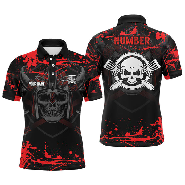 Maxcorners Mens Skull Disc Golf Polo Shirts Custom Red Golf Shirt With Skull Disc Golf Shirts For Men Golf Gifts MT0510