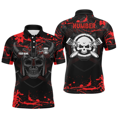 Maxcorners Mens Skull Disc Golf Polo Shirts Custom Red Golf Shirt With Skull Disc Golf Shirts For Men Golf Gifts MT0510