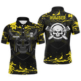 Maxcorners Mens Skull Disc Golf Polo Shirt Custom Yellow Golf Shirt With Skull Disc Golf Tops For Men Golf Gifts MT0510