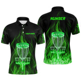 Maxcorners Green Fire Flame Disc Golf Basket Mens Polo Shirts Custom Disc Golf Shirts For Men Golf Gifts MT0510