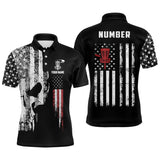 Maxcorners American Flag Skull Mens Disc Golf Polo Shirts Custom Patriotic Disc Golf Shirts For Men Golf Gifts MT0510