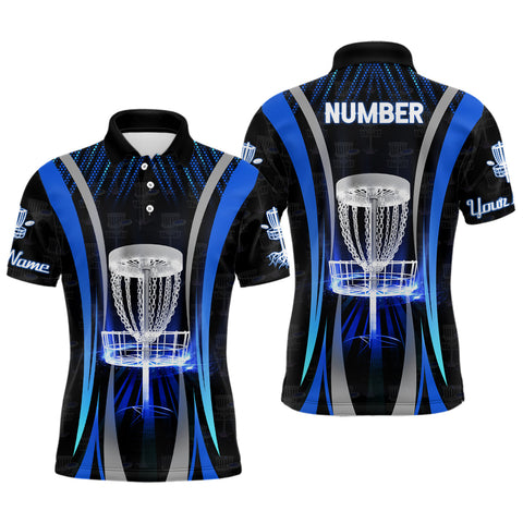 Maxcorners Blue Mens Cool Disc Golf Polo Shirt Custom Name And Number Disc Golf Shirts For Men, Golf Gifts MT0510