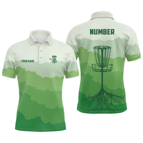 Maxcorners Green Sunset Customized Mens Disc Golf Polo Shirt Number Disc Golf Tops For Men Disc Golf Basket MT0510