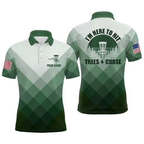 Maxcorners I'm Here To Hit Trees & Curse Green Mens Disc Golf Shirt Custom Geometric Disc Golf Tops For Men MT0510