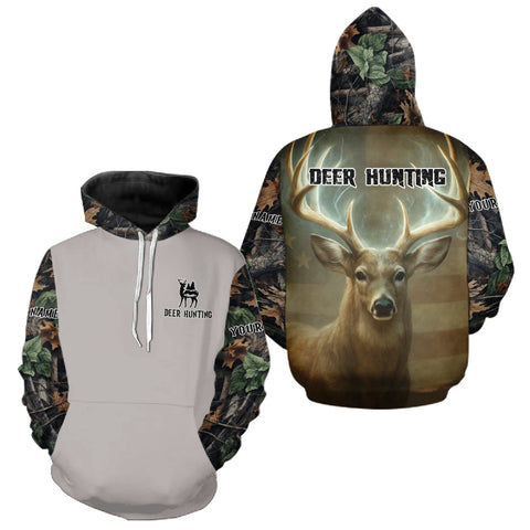 Maxcorners Deer Hunting American Flag Camo Hoodie, Long Sleeve Shirt – Buck Head Graphic LM0409