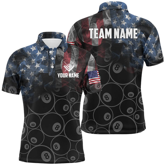 Maxcorners Billiards Vintage Smoke US Flag Shirts Men And Women Billiard Polo & 1/4 Zip Shirts Billiard Team Jerseys