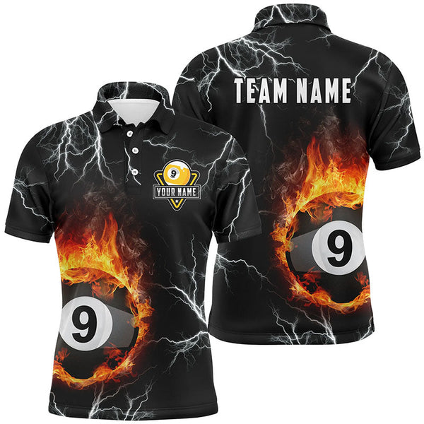 Maxcorners Billiard 9 Ball Fire Flame Shirts Men And Women Billiard Polo & 1/4 Zip Shirts Billiard Team Jerseys