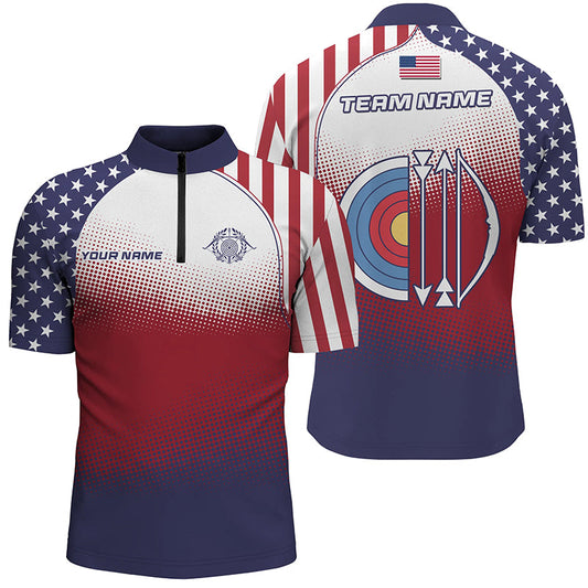 Maxcorners Personalized American Flag Target Archery 3D Polo Shirts For Men, Custom Archery Jerseys Designs