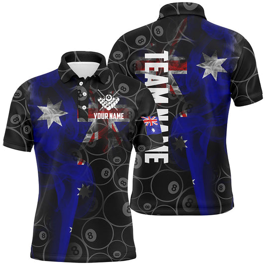 Maxcorners Personalized Vintage Smoke Australian Flag Billiard Polo Shirts 8 Ball Pool Team Jerseys For Men And Women