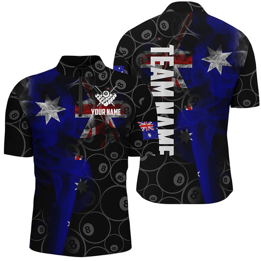Maxcorners Personalized Vintage Smoke Australian Flag Billiard Polo Shirts 8 Ball Pool Team Jerseys For Men And Women