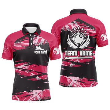 Maxcorners Personalized Billiard 3D All Over Print Pink Grunge Polo Shirts