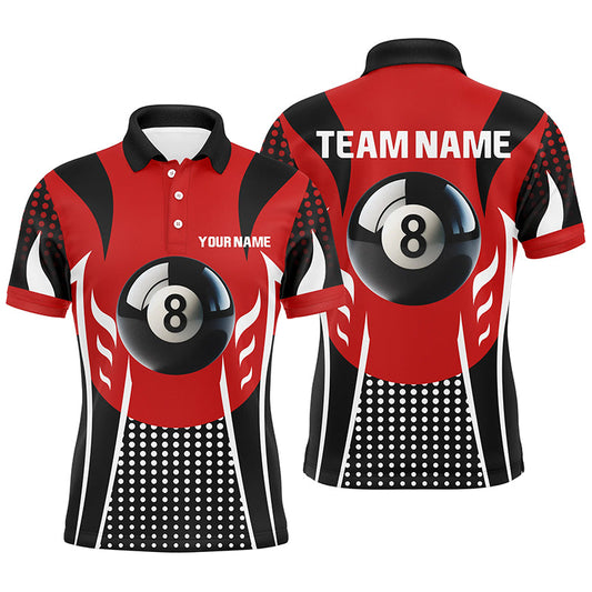 Maxcorners Billiards Red Black 8 Ball Shirts Men And Women Billiard Polo & 1/4 Zip Shirts Billiard Team Jerseys