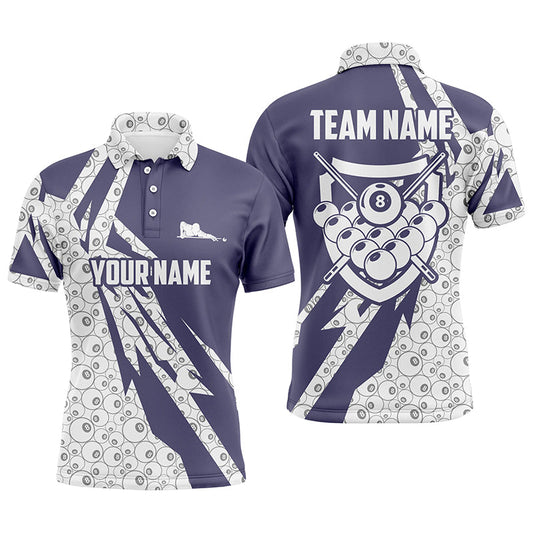 Maxcorners 8 Ball Pattern Purple White Billiard Billiard Pool Team Jerseys Polo & 1/4 Zip