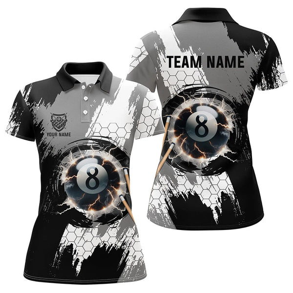 Maxcorners Personalized Black Grey Lightning 8 Ball Billiards 3D Shirts For Men 8 Ball Pool Team Jerseys