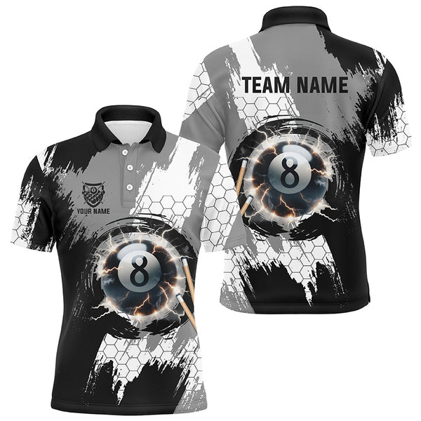 Maxcorners Personalized Black Grey Lightning 8 Ball Billiards 3D Shirts For Men 8 Ball Pool Team Jerseys