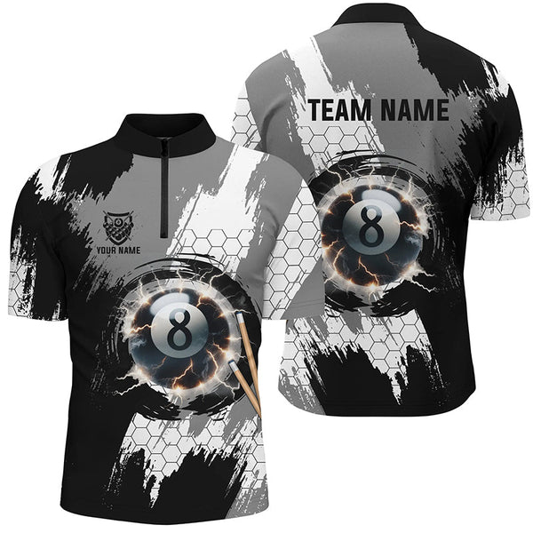 Maxcorners Personalized Black Grey Lightning 8 Ball Billiards 3D Shirts For Men 8 Ball Pool Team Jerseys