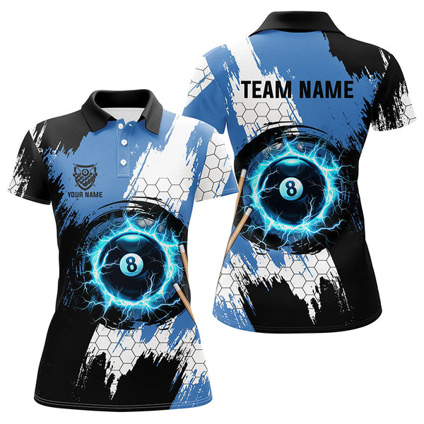 Maxcorners Personalized Black Blue Lightning 8 Ball Billiards 3D Shirts For Men 8 Ball Pool Team Jerseys