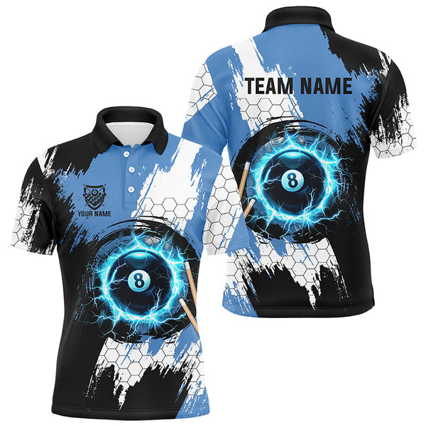 Maxcorners Personalized Black Blue Lightning 8 Ball Billiards 3D Shirts For Men 8 Ball Pool Team Jerseys
