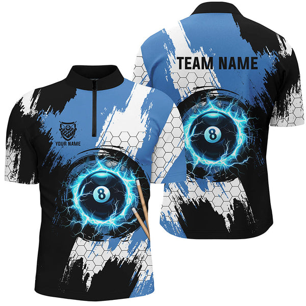 Maxcorners Personalized Black Blue Lightning 8 Ball Billiards 3D Shirts For Men 8 Ball Pool Team Jerseys