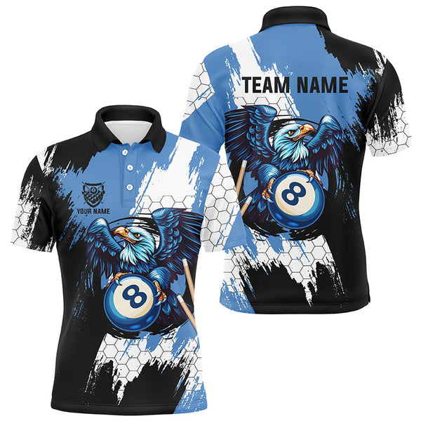 Maxcorners Personalized Black Blue Eagle 8 Ball Billiard 3D Shirts For Men Custom 8 Ball Pool Team Jersey