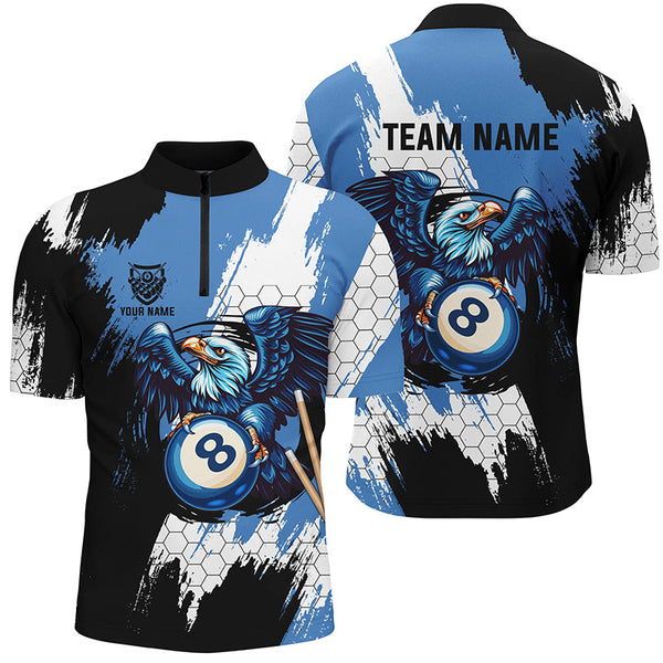 Maxcorners Personalized Black Blue Eagle 8 Ball Billiard 3D Shirts For Men Custom 8 Ball Pool Team Jersey