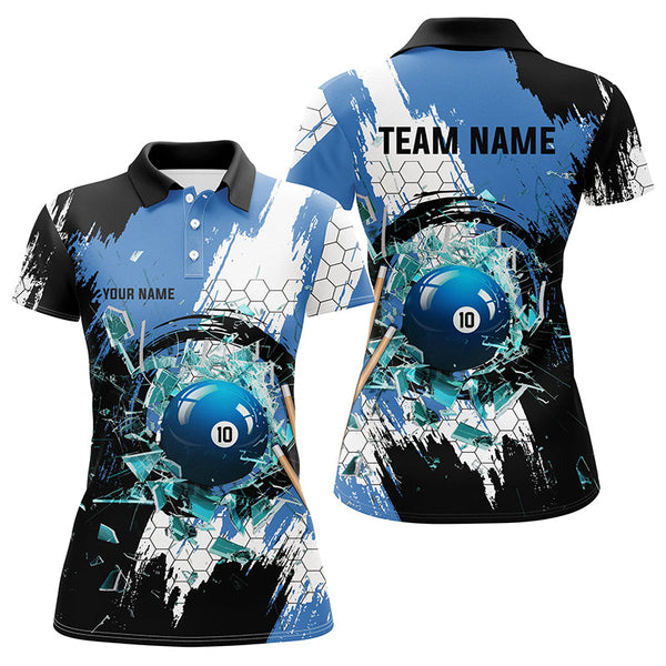 Maxcorners Personalized Black Blue Break Glass 10 Ball Pool 3D Shirts For Men 10 Ball Billiards Jerseys