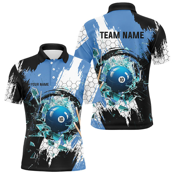Maxcorners Personalized Black Blue Break Glass 10 Ball Pool 3D Shirts For Men 10 Ball Billiards Jerseys