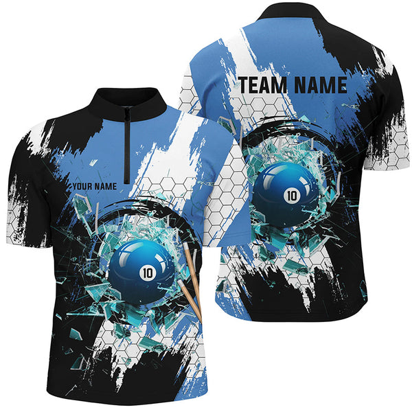 Maxcorners Personalized Black Blue Break Glass 10 Ball Pool 3D Shirts For Men 10 Ball Billiards Jerseys